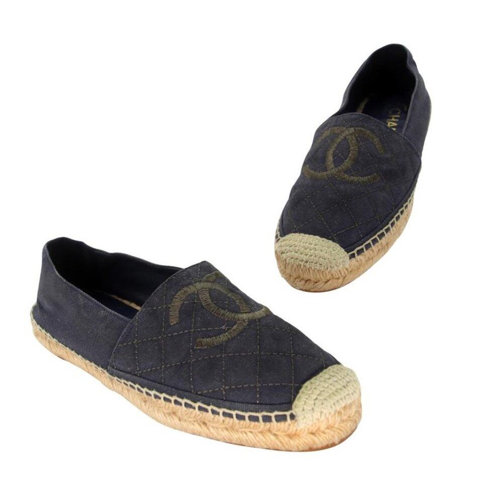 Chanel Stacked Espadrille 37 Embroidered Canvas Quilted Flats CC-0707N-0011